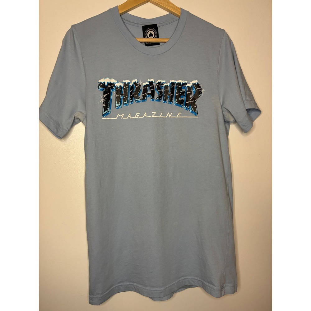 Vintage Thrasher Magazine Ice Logo Graphic T-Shirt Light Blue Mens Size Medium